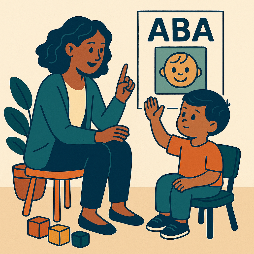 Young child engaged in play-based ABA therapy
